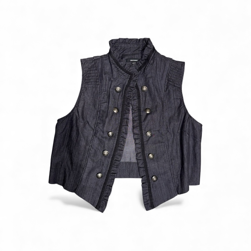 Charcoal Grey Whimsigoth Military Style Ruffles Large Sleeveless Jacket